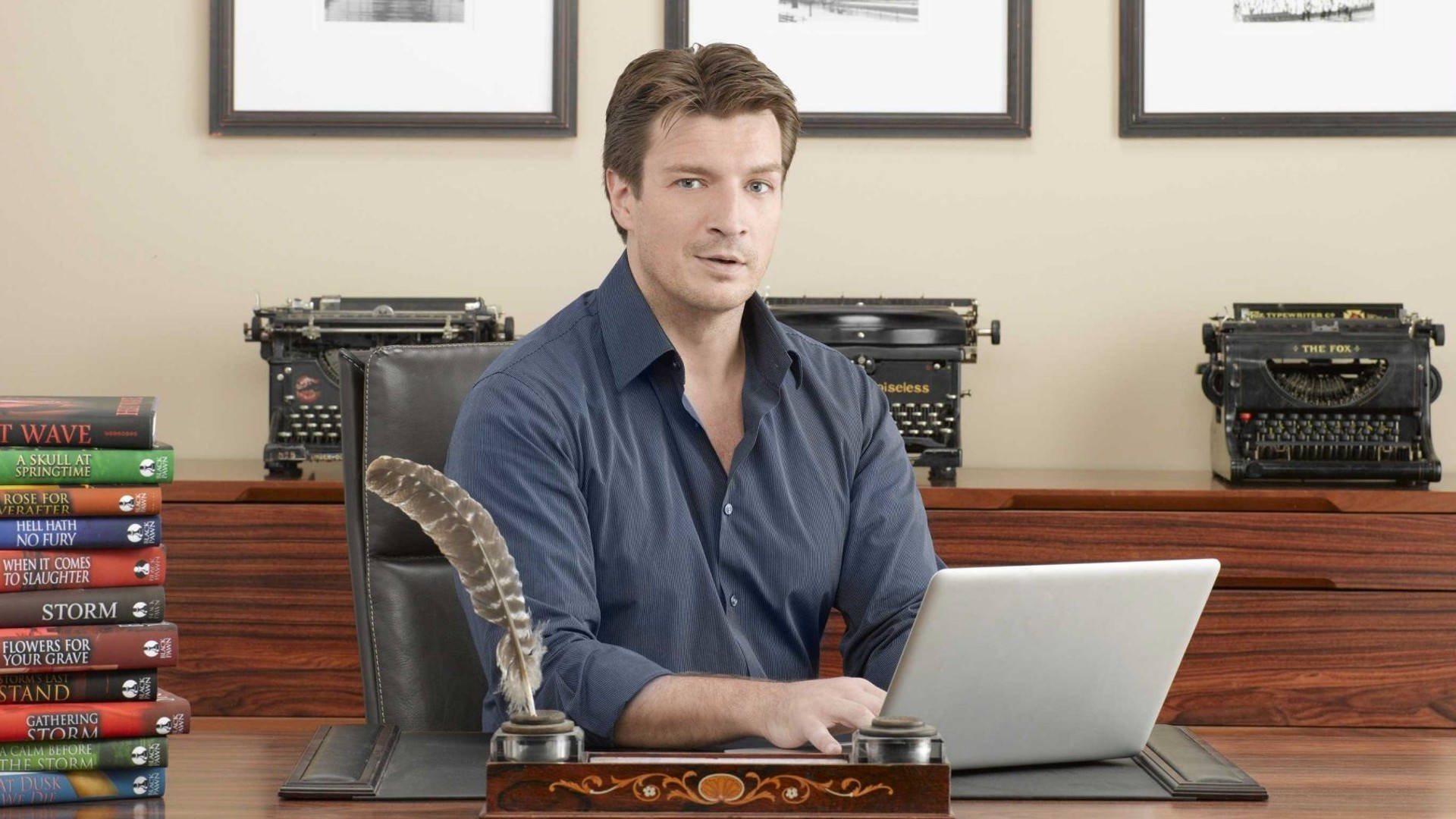 Nathan Fillion Working Office Wallpaper