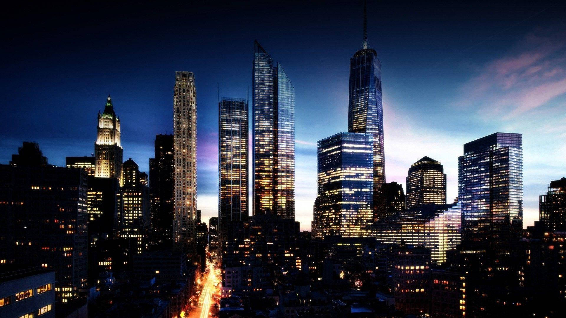 New York Night Skyline Wallpaper
