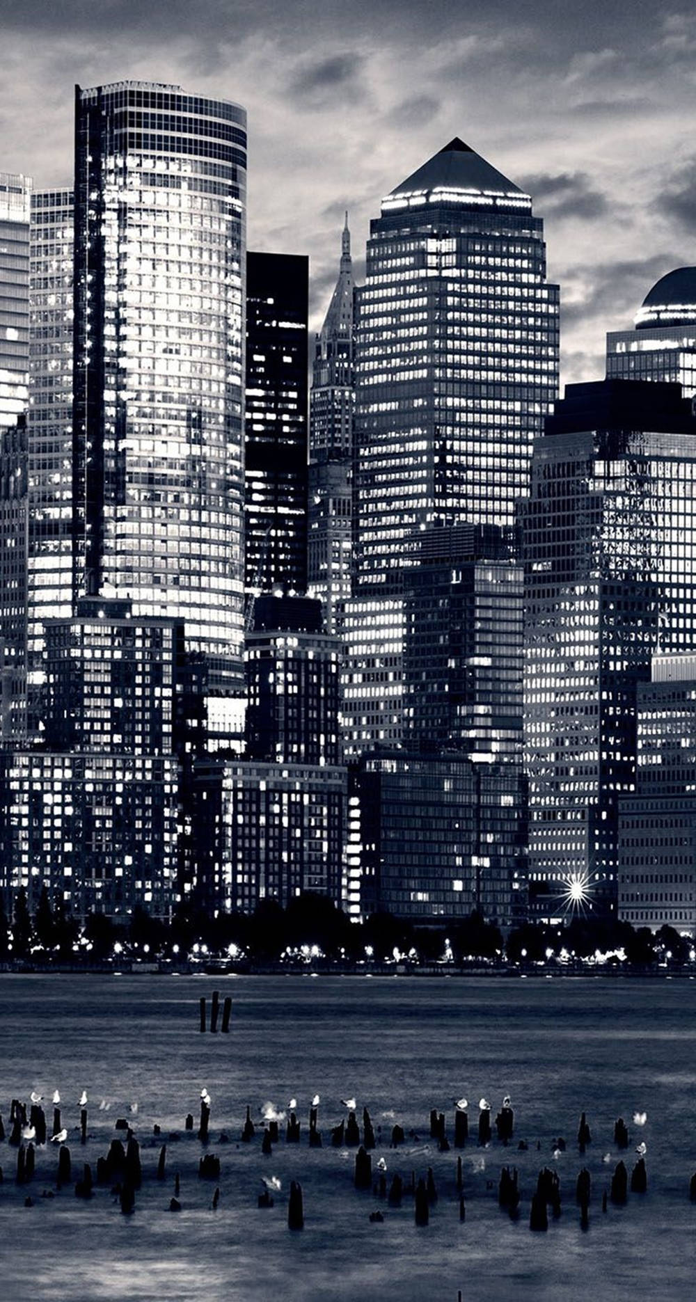 New York Skyline iPhone Monochromatic City Lights Wallpaper