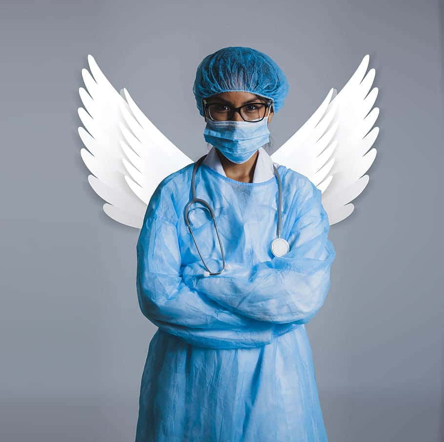 A Nurse In Blue Scrubs With Wings Wallpaper