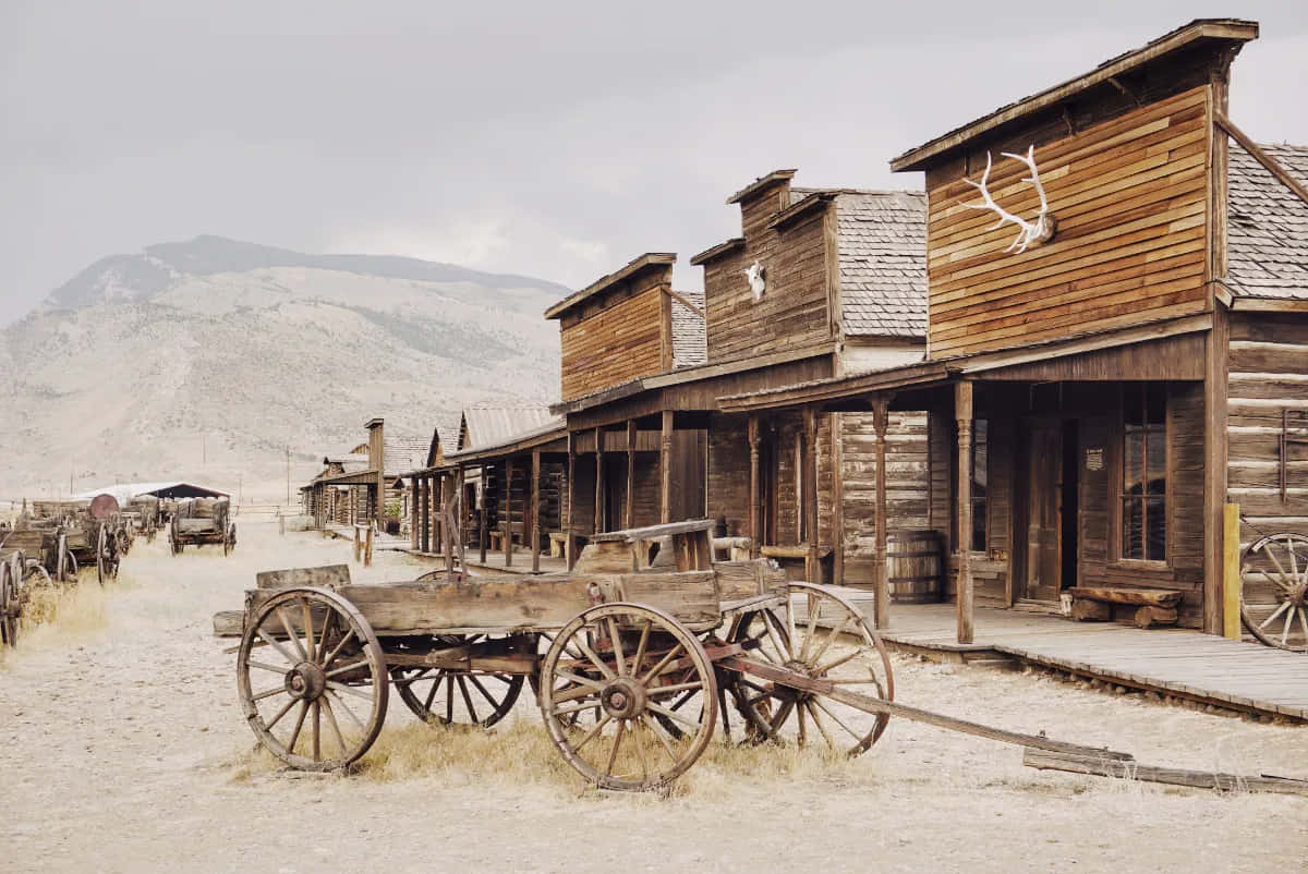 A Wagon And Wagons In A Western Town