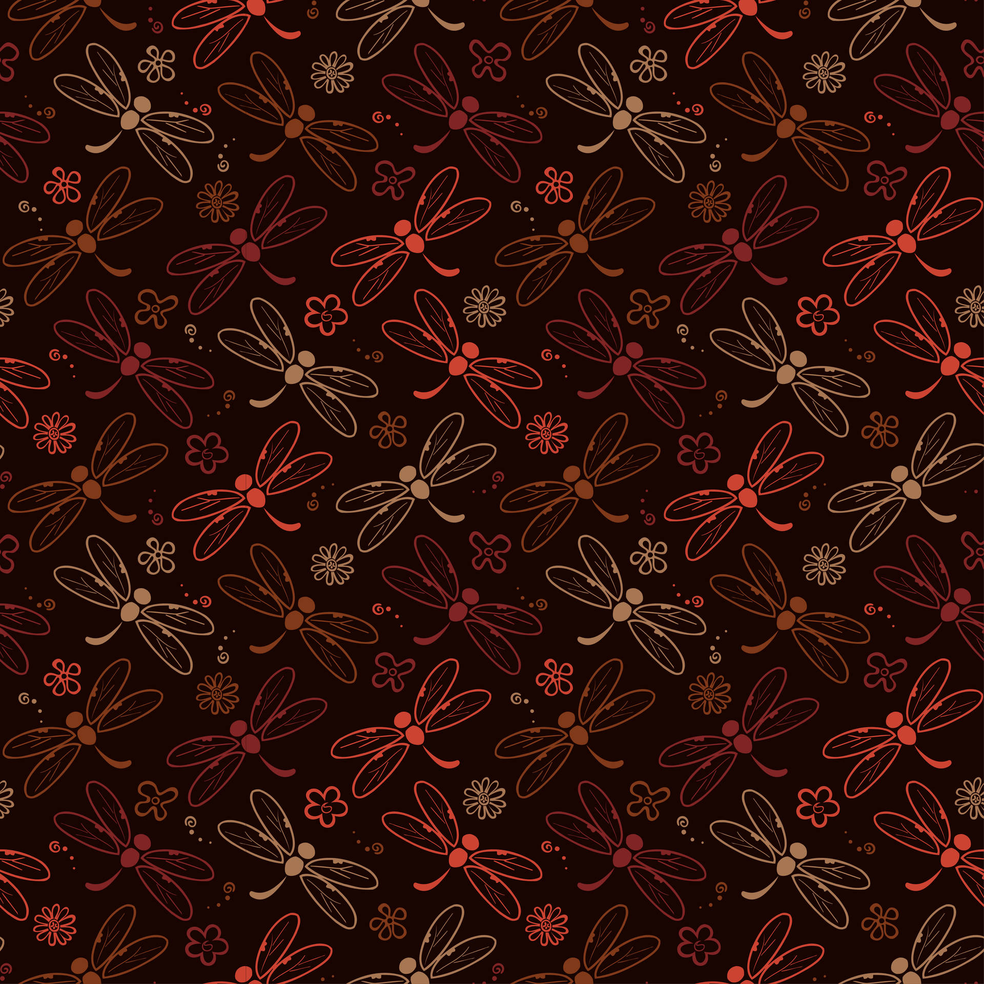 Orange Dragonfly Pattern Wallpaper