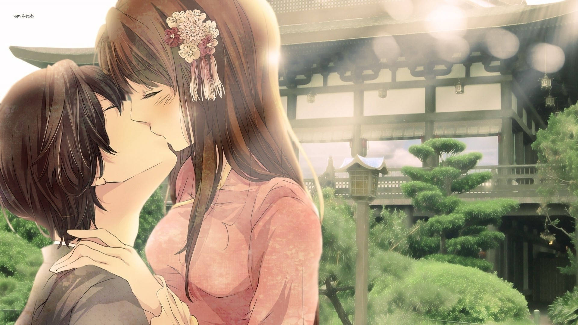 Outdoor Anime Couple Kissing HD Wallpaper