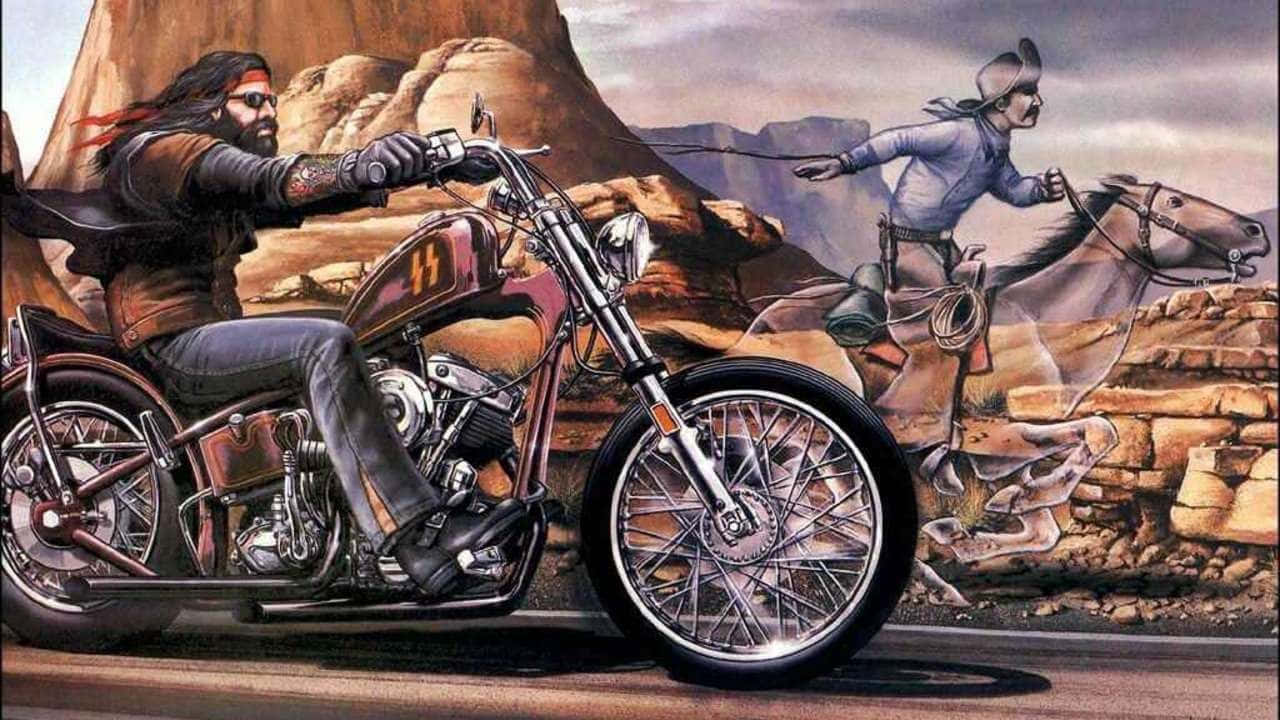 Outlaw Painting Motorcycle And Horse Wallpaper