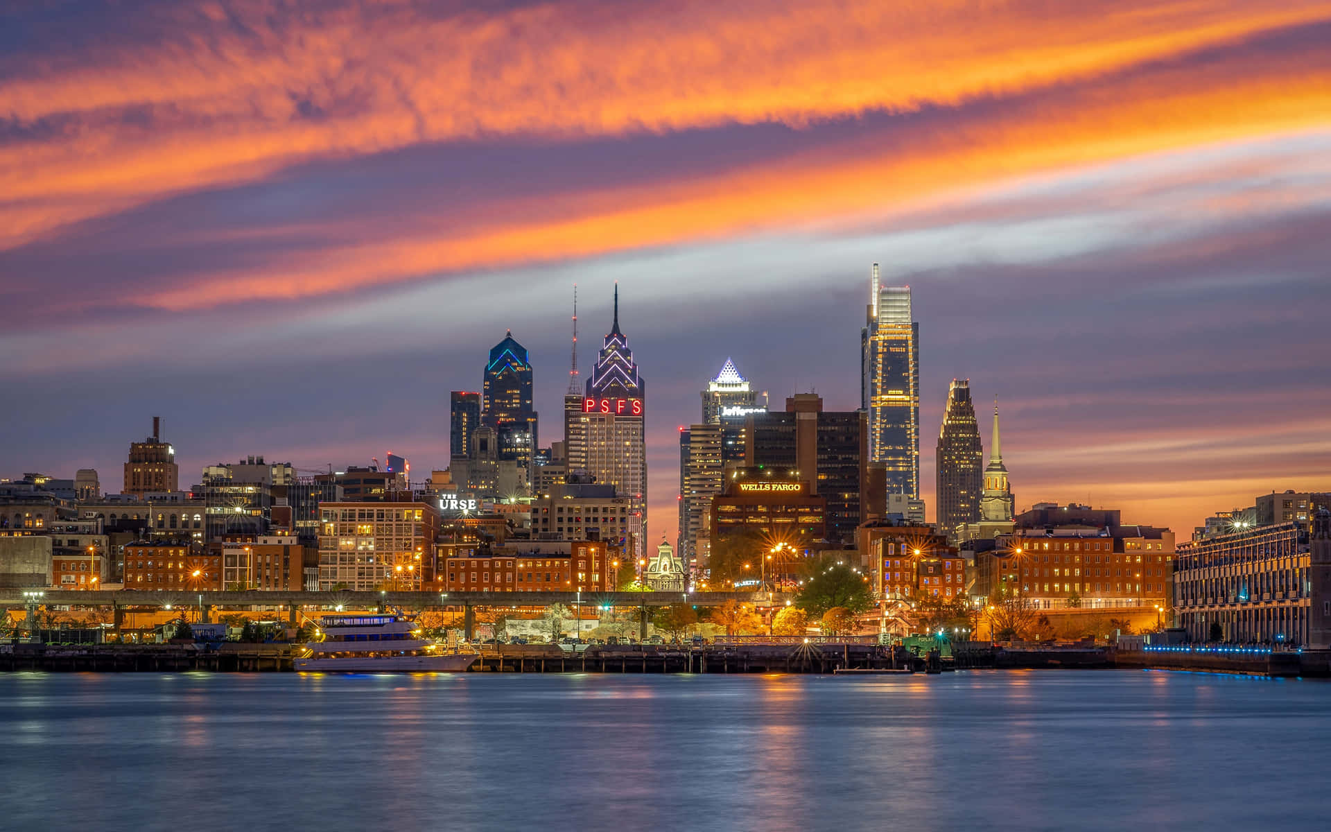 Philadelphia Skyline With Orange Clouds Wallpaper