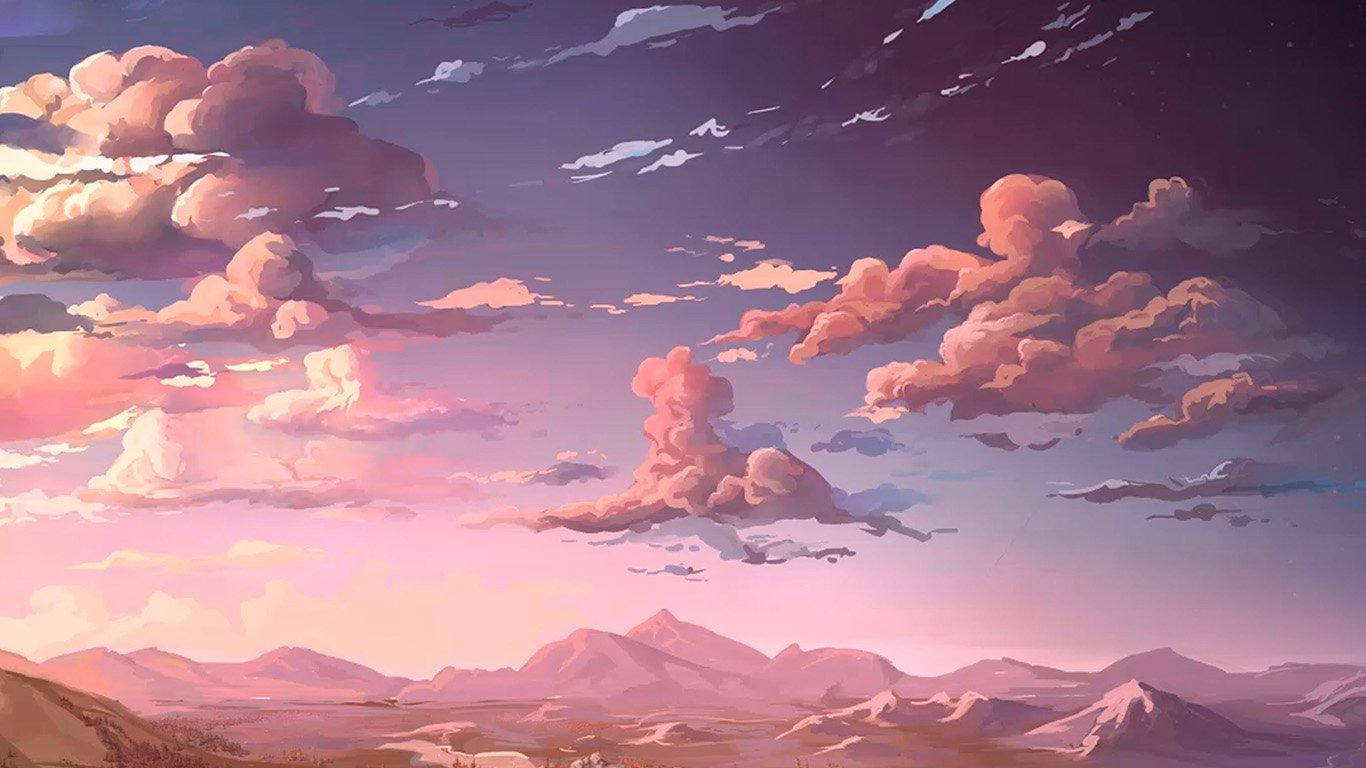 Pink Cloudy Sky Aesthetic Anime Laptop Wallpaper