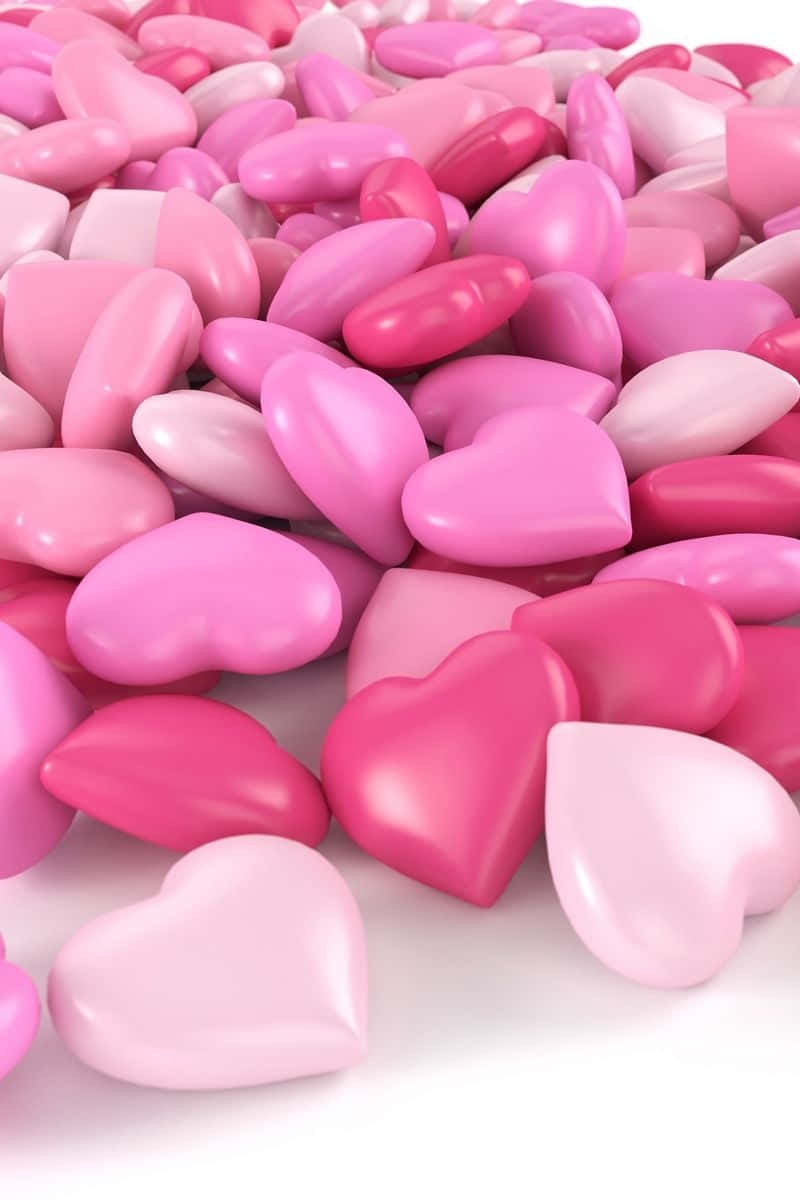 3D Graphic Art Pink Hearts iPhone Wallpaper