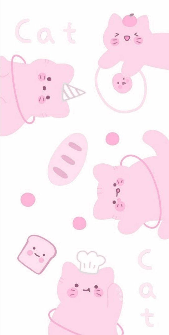 Pink Kawaii Happy Cat Wallpaper