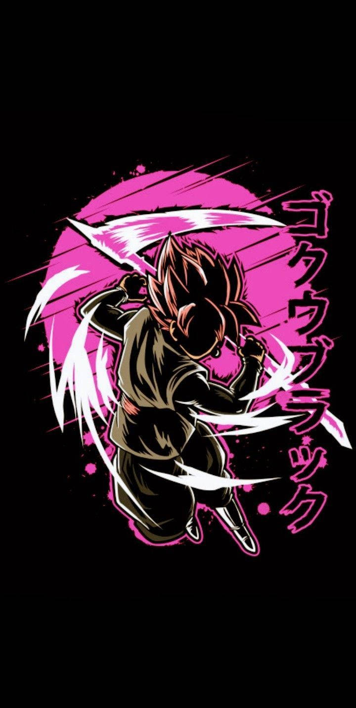Pink Moon And Silhouette Of Black Goku Phone Wallpaper