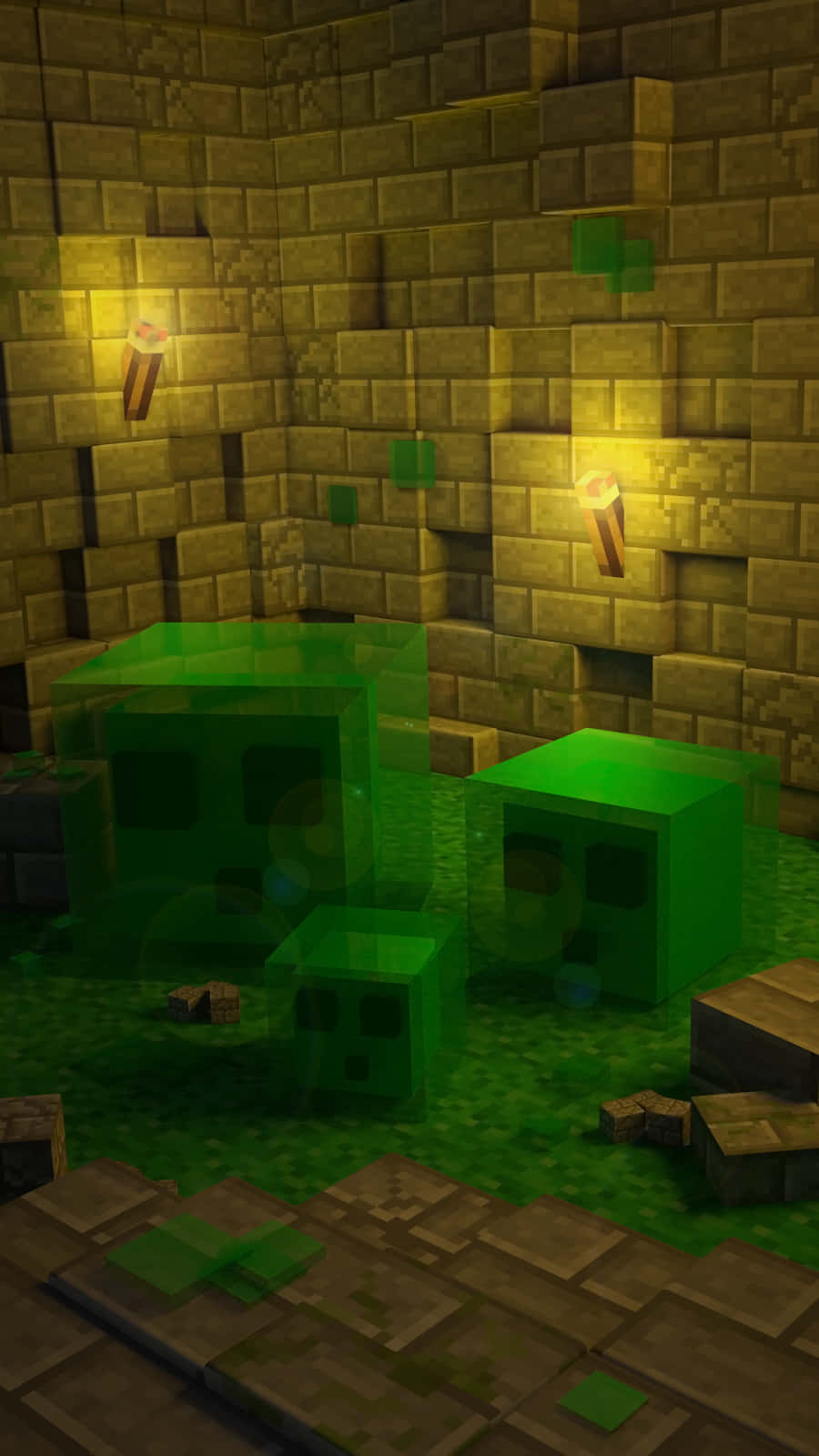 Three Green Slimes Pixel 3 Minecraft Background