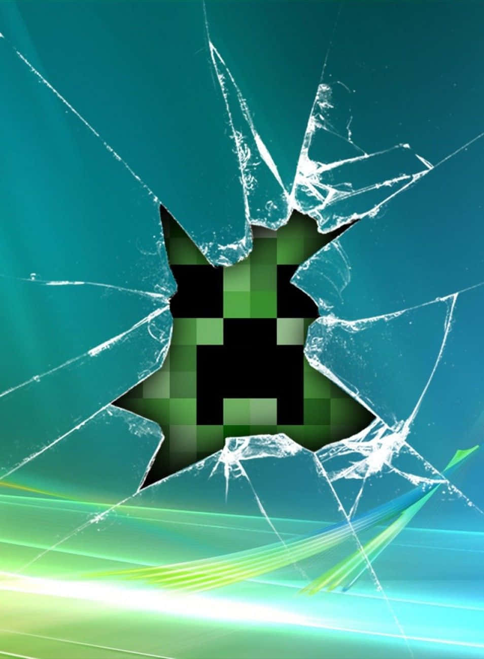 Creeper Inside Broken Glass Pixel 3 Minecraft Background