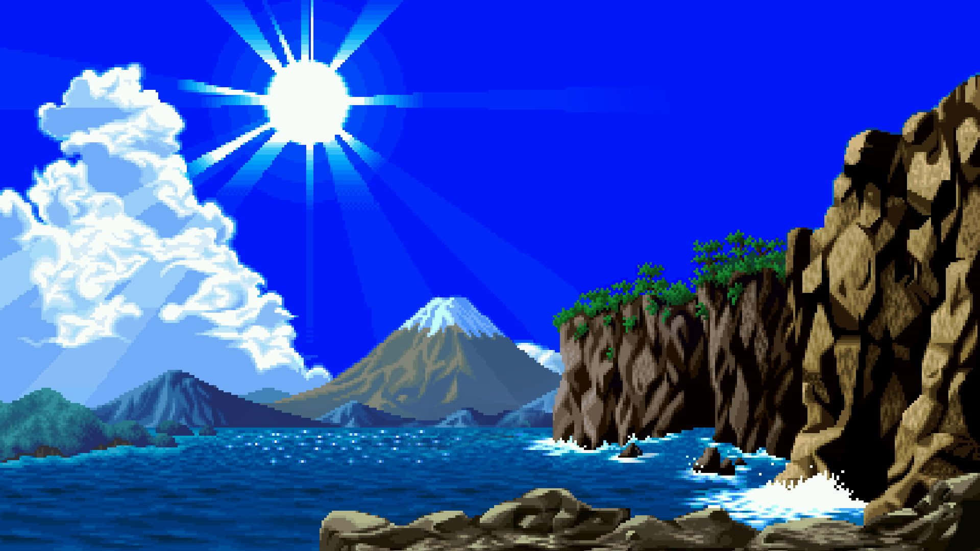 Sunset over Pixel Beach Wallpaper