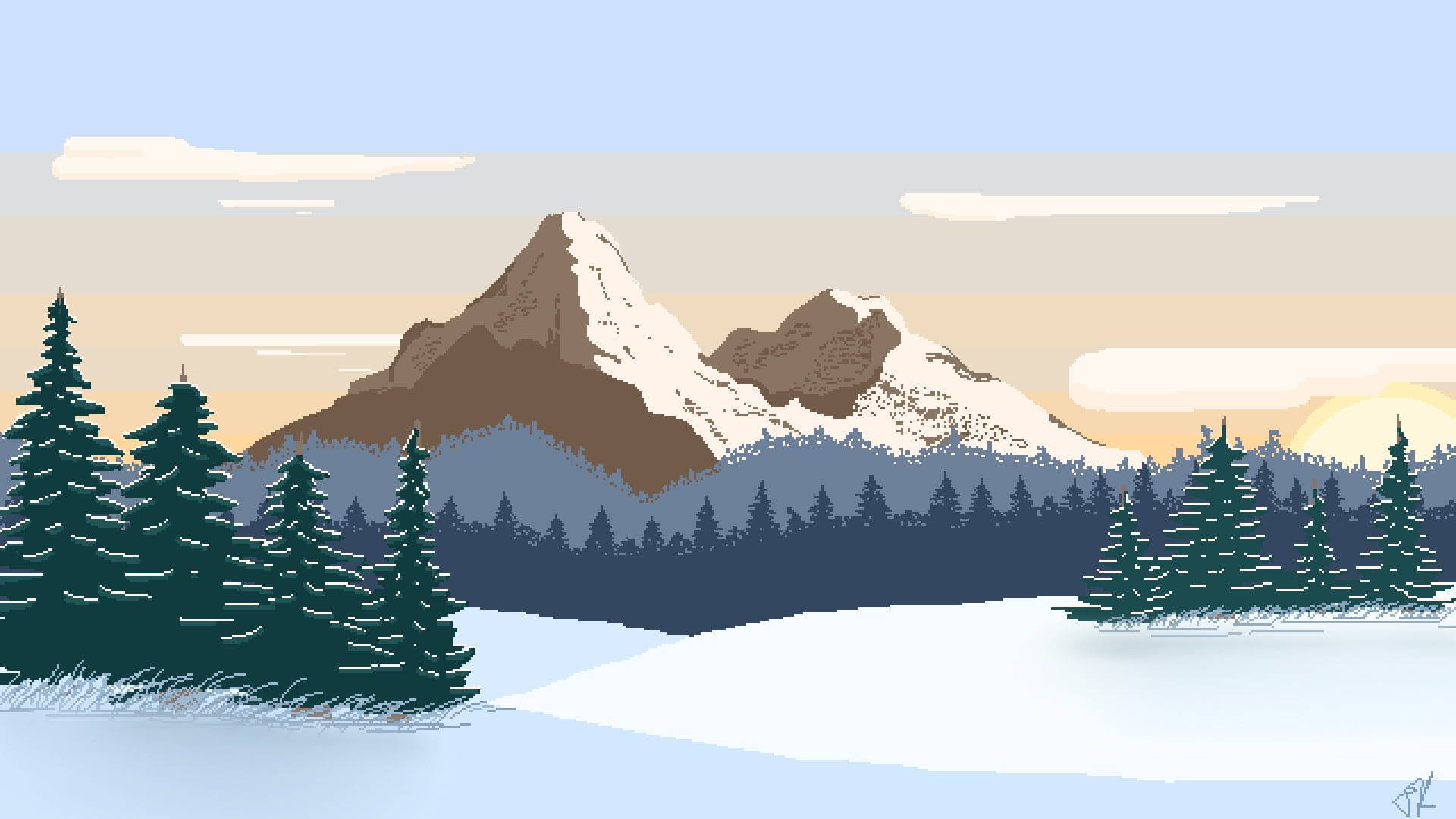 Pixel Nature Mountain Graphic Art Wallpaper
