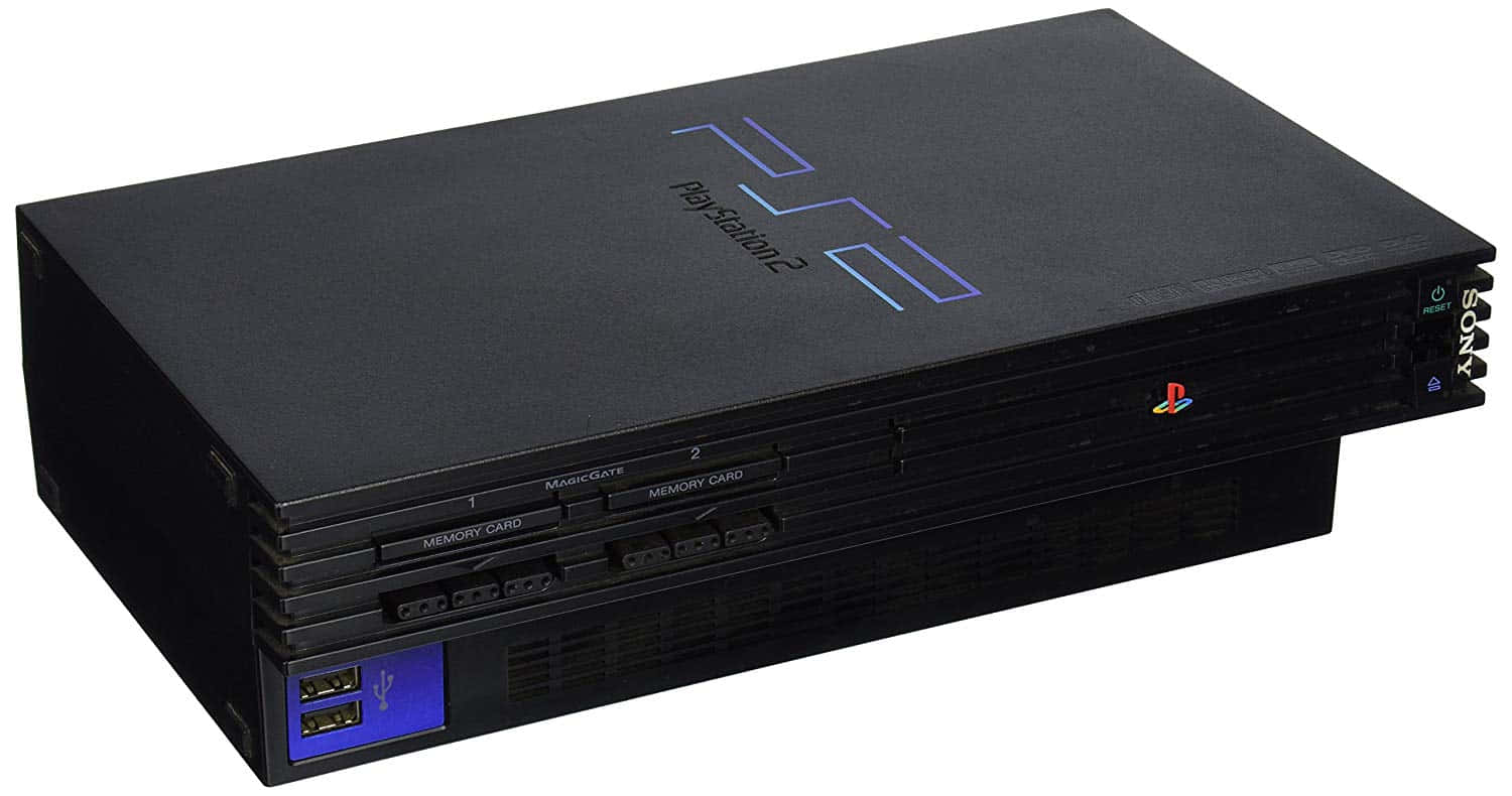 A Black Playstation Console With Two Blue Disks