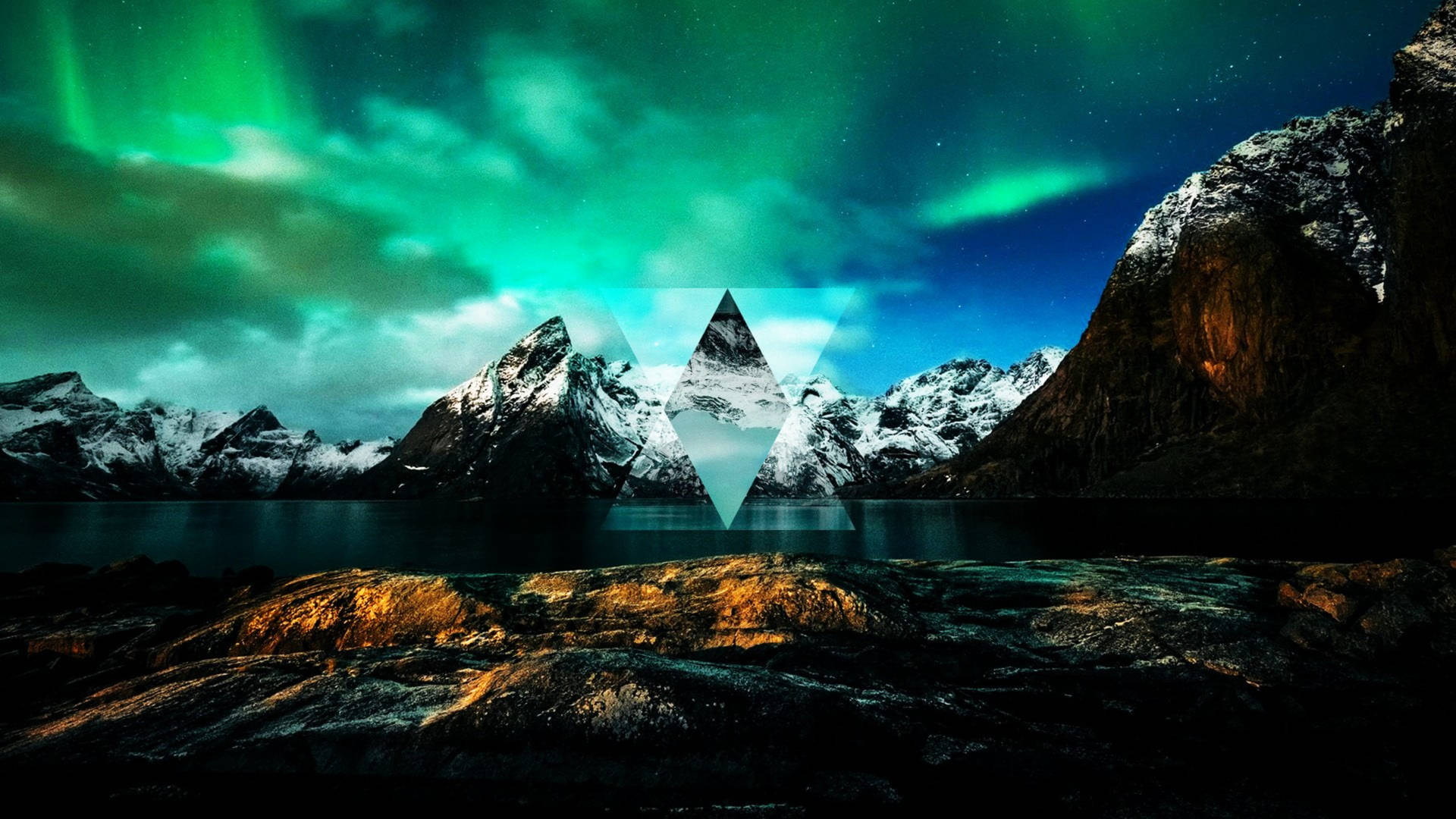 Polyscape Mountains Aurora Triangles Wallpaper