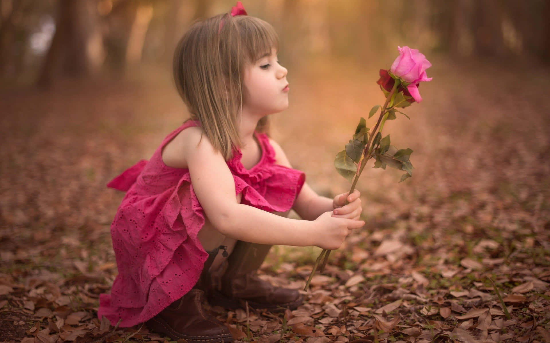 Pretty Little Girl With Rose Wallpaper