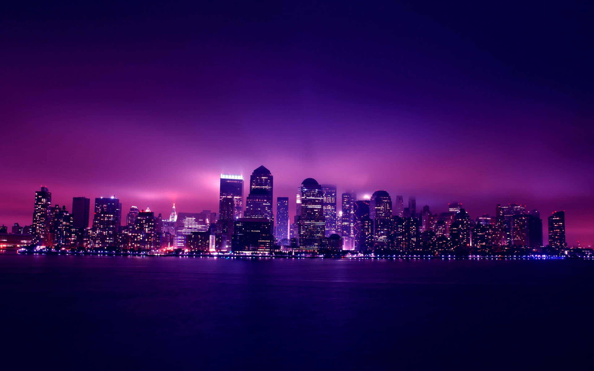 Purple Aesthetic City Skyline At Night Picture