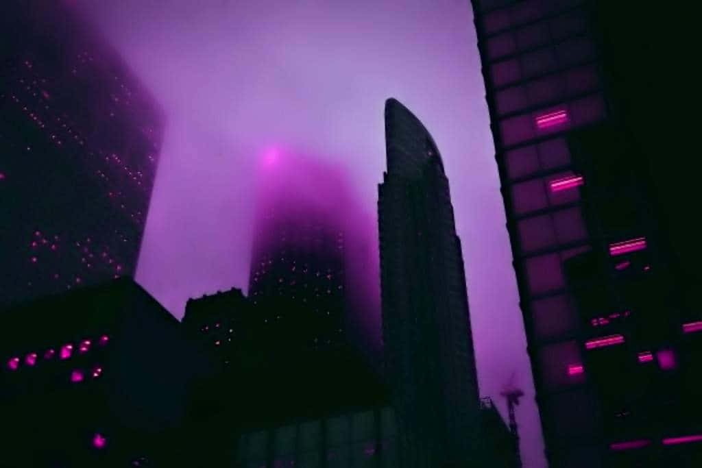 Purple Aesthetic Foggy City Buildings Picture