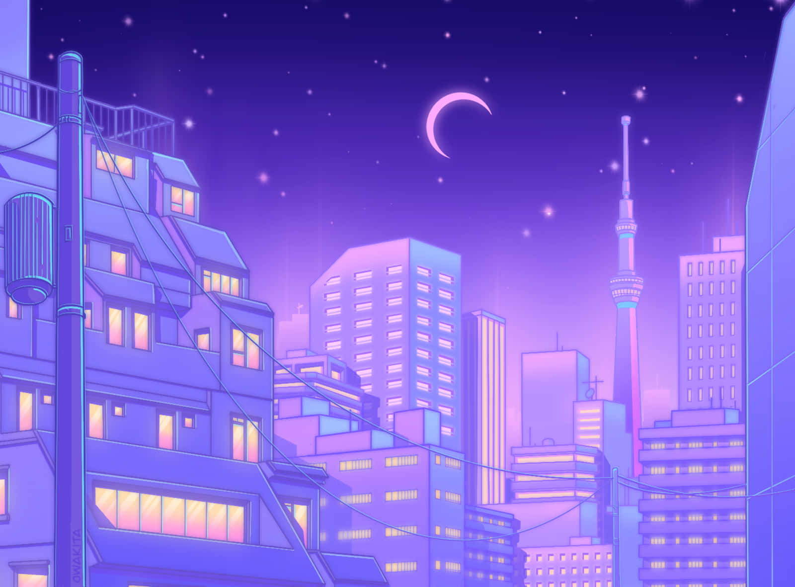 Purple Night City Tokyo Anime Wallpaper