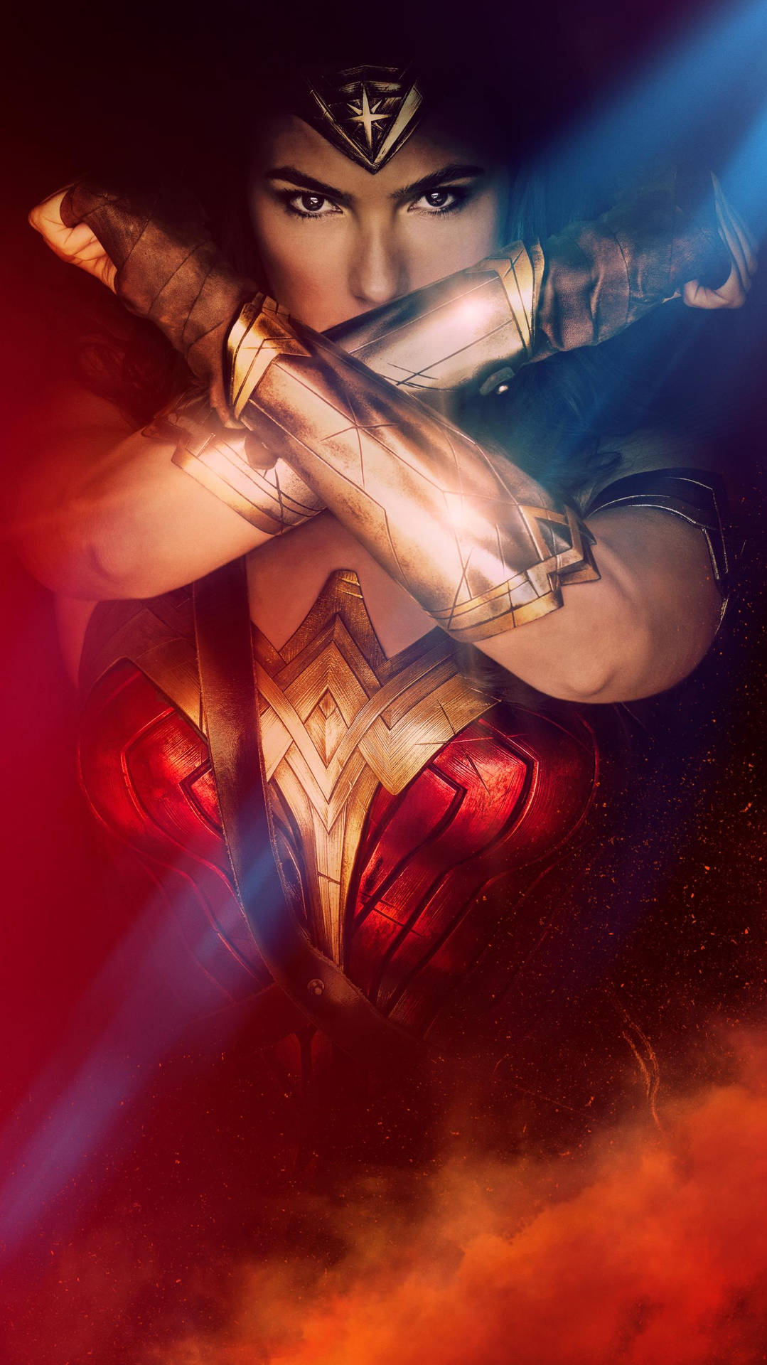 Wonder Woman rising from a smoky red mist Wallpaper