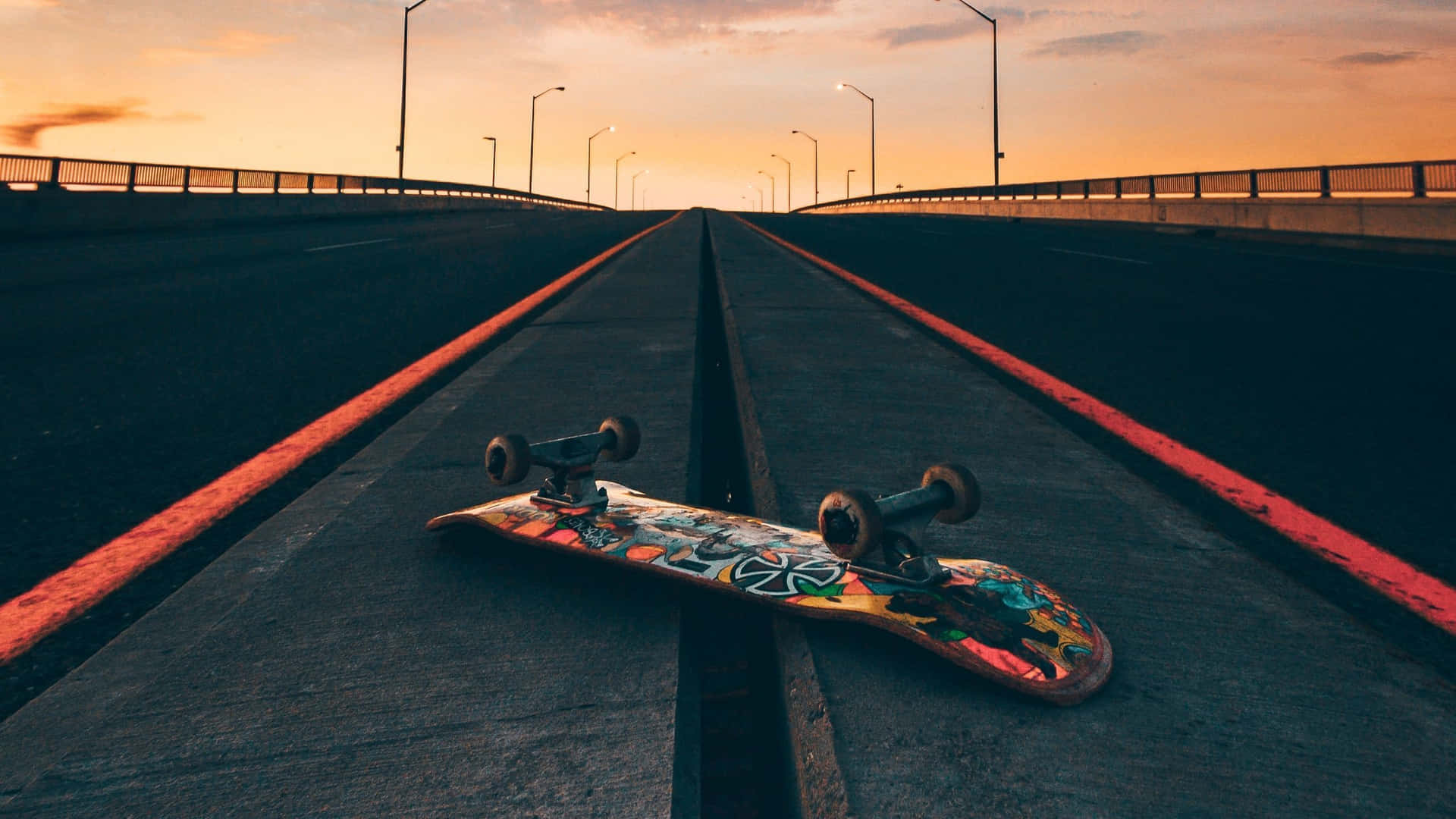 Upside Down Retro Skateboard Road Wallpaper