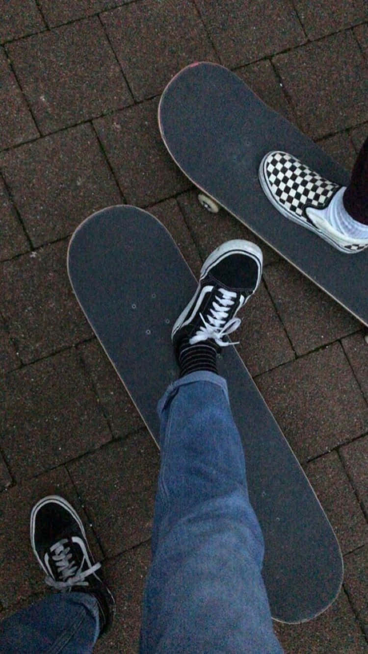 Retro Skateboard Two Brick Wallpaper