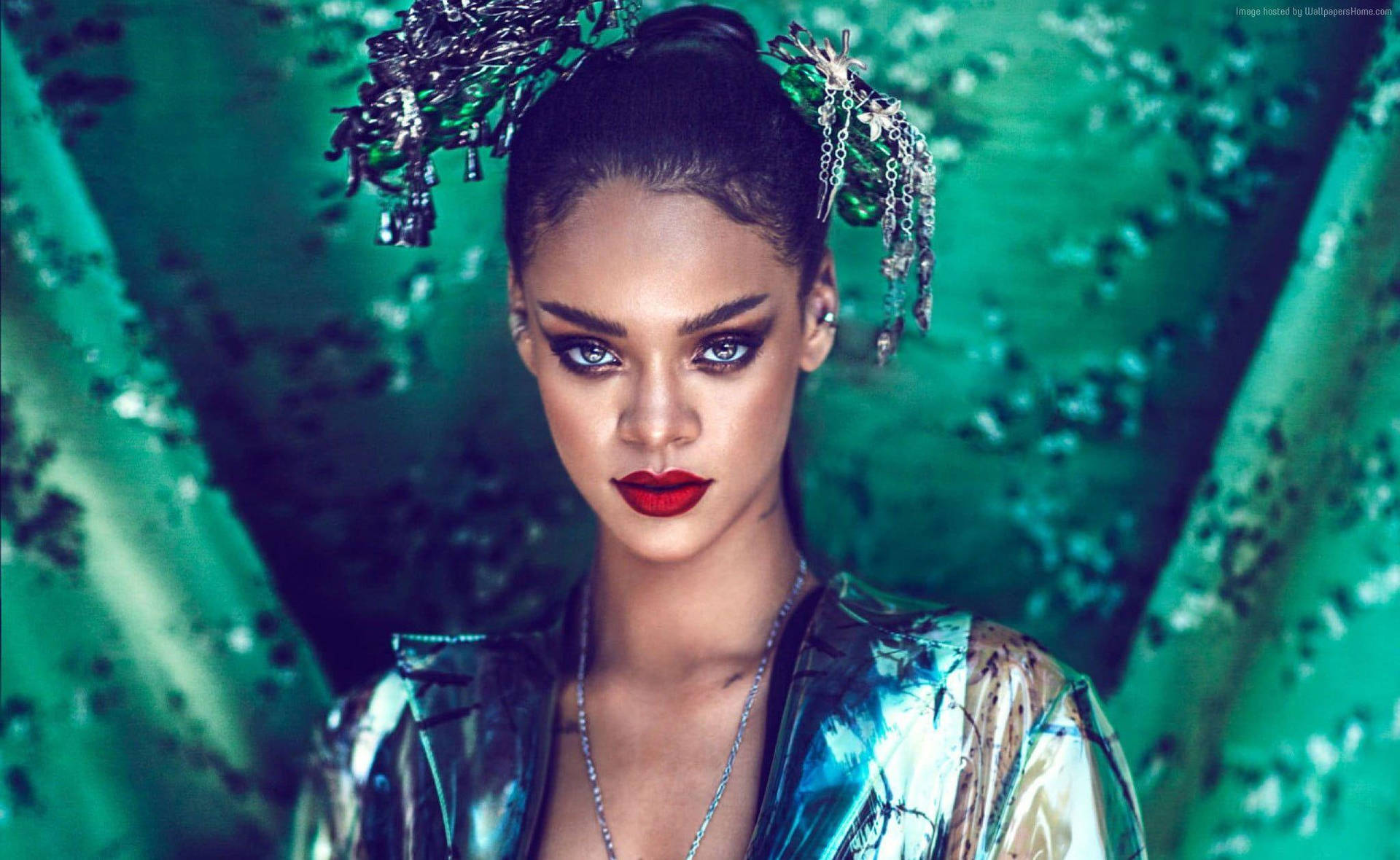 Rihanna HD Green Background Wallpaper