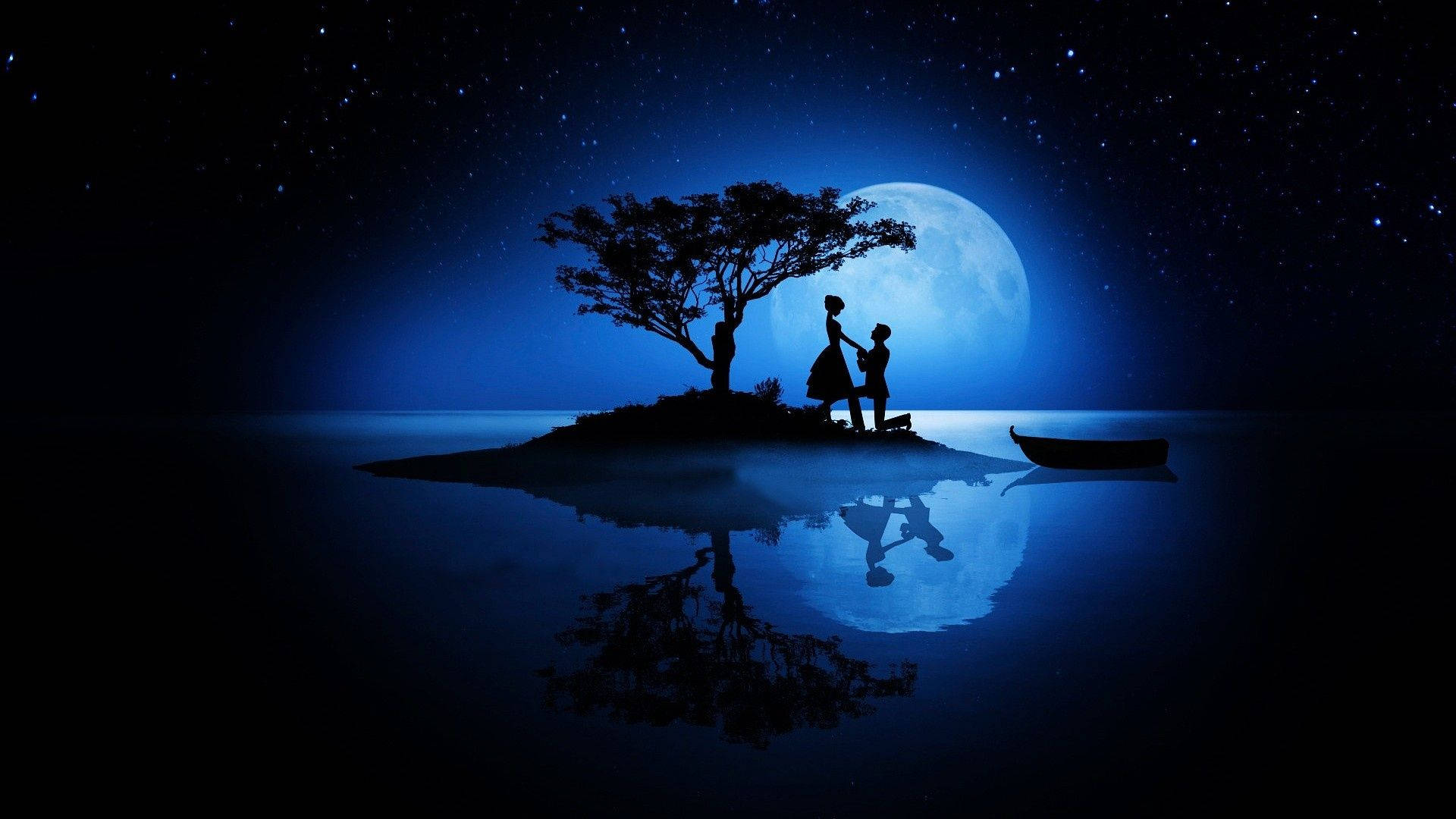 Romantic Night Trip With Blue Moon Wallpaper