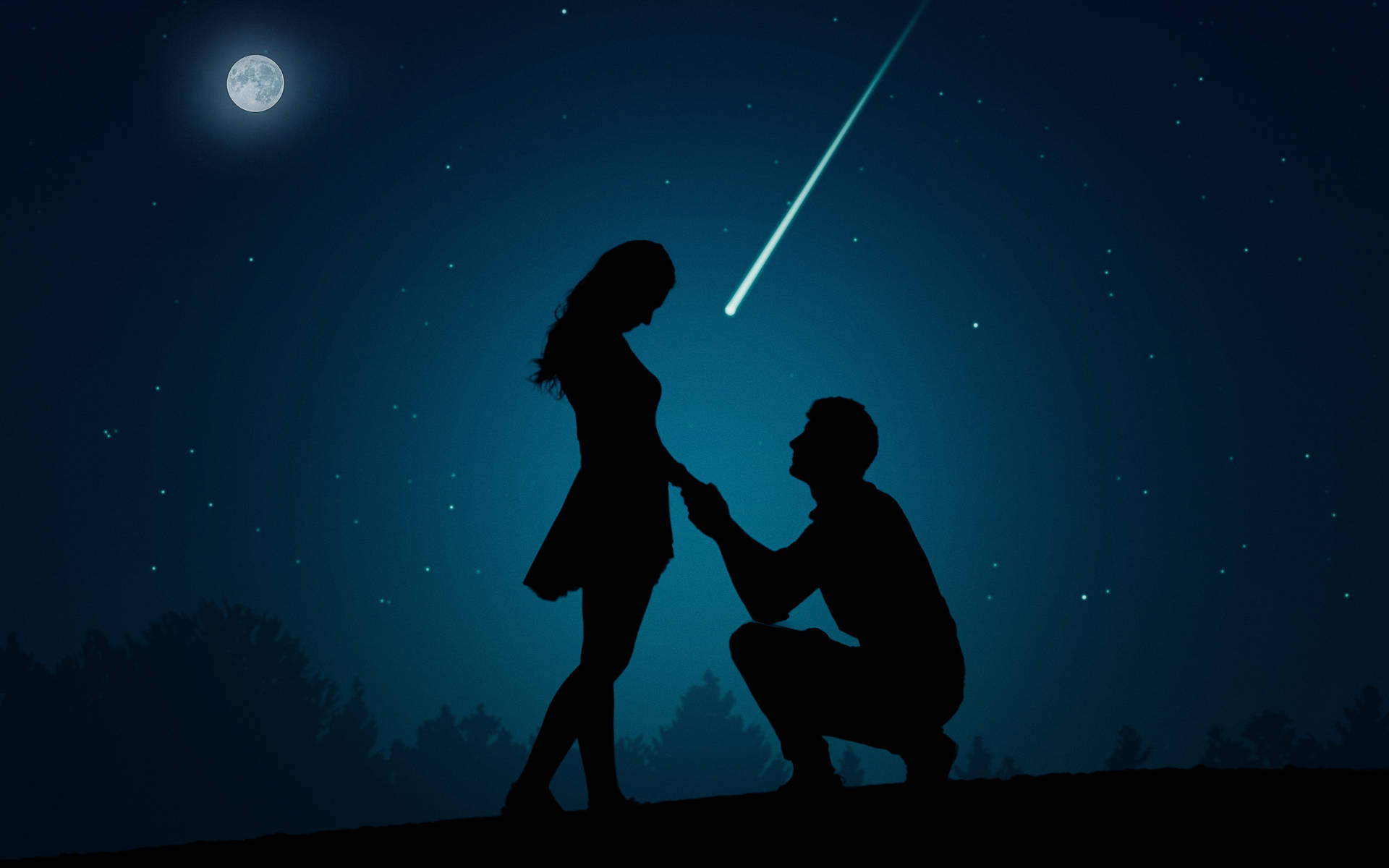 Romantic Proposal Under The Moon Wallpaper