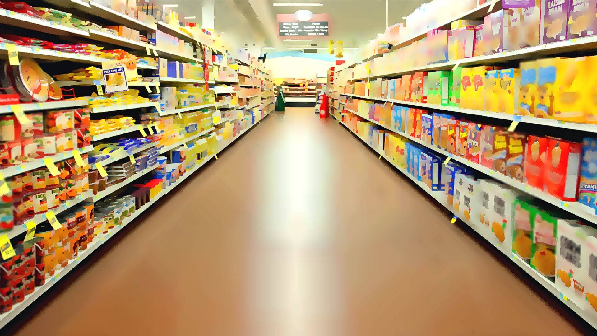 Endless Aisles of Products at a Bustling Supermarket Wallpaper