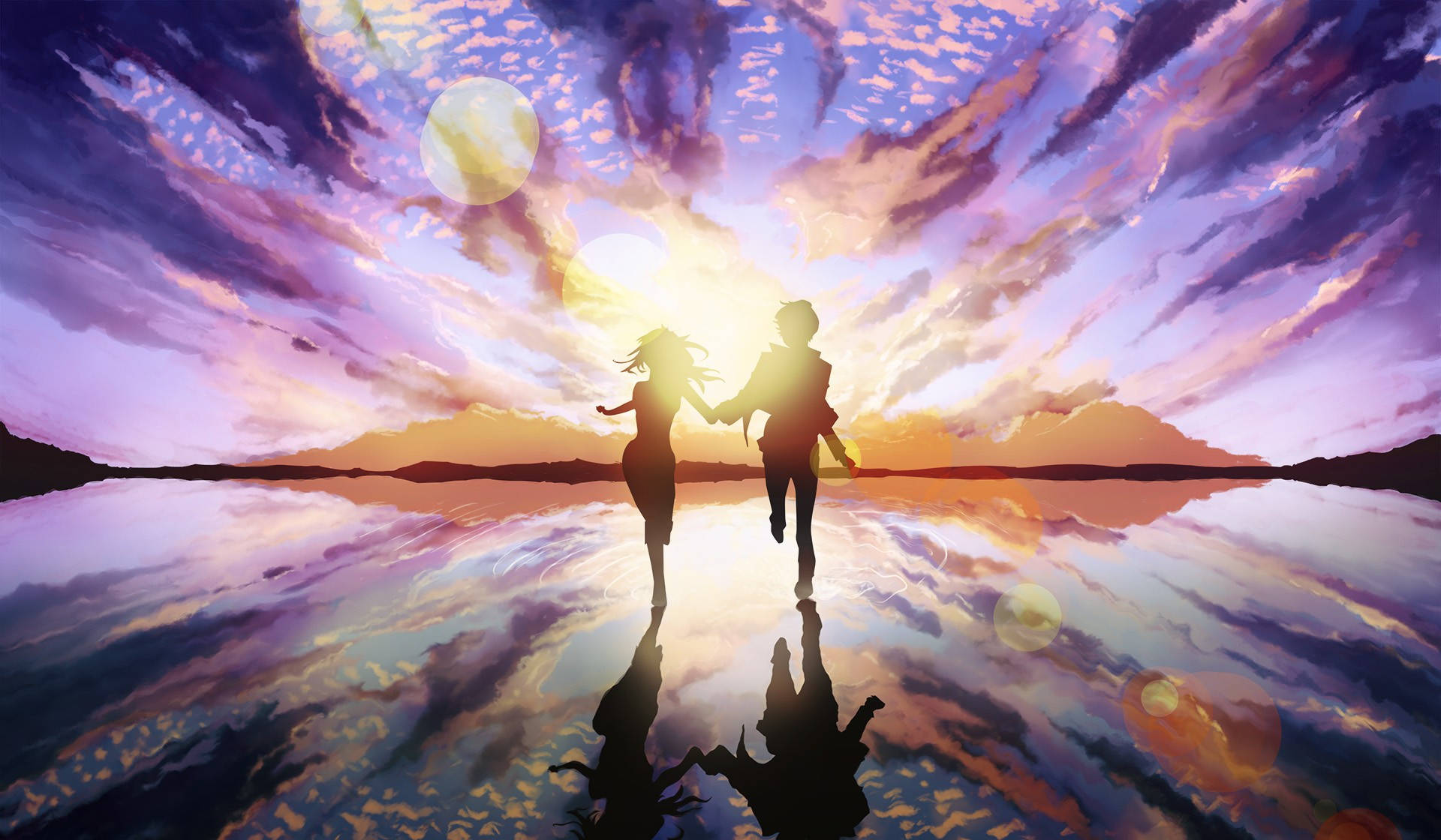 Running Girl And Boy Anime Holding Hands Wallpaper