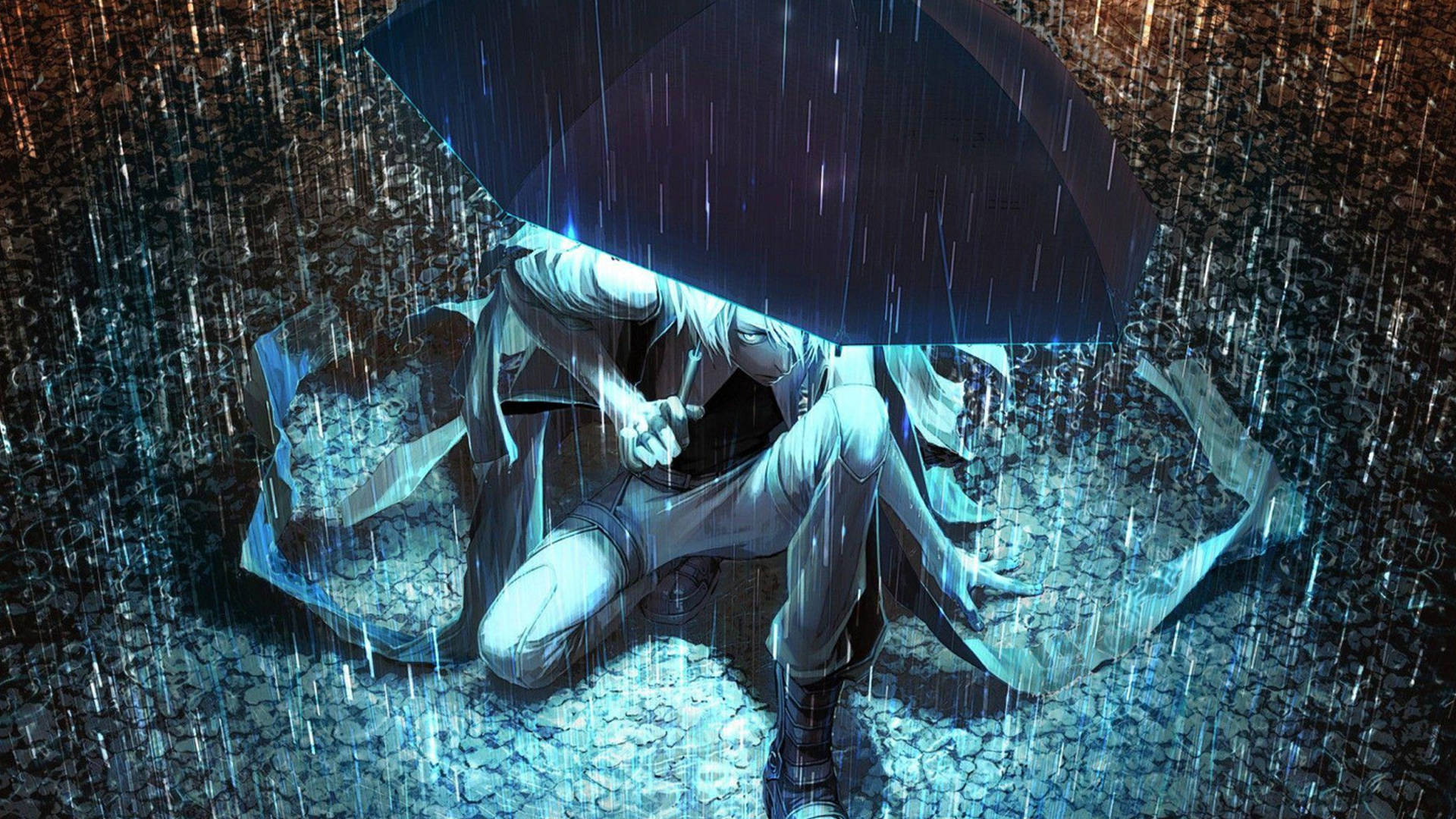 Sad Anime 4k On The Ground With Umbrella Wallpaper