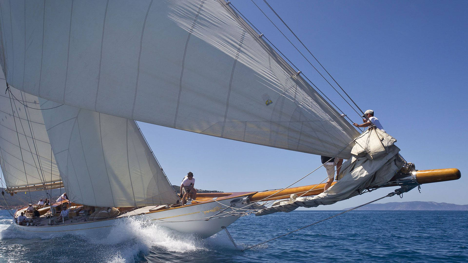 Sailing Schooner's Bow Sails Wallpaper
