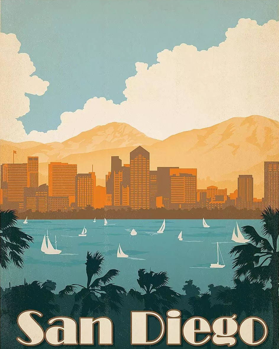 San Diego Vintage Graphic Wallpaper