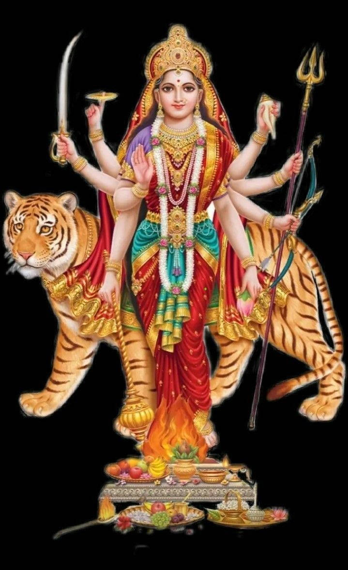 Santoshi Maa Goddess And Tiger Wallpaper