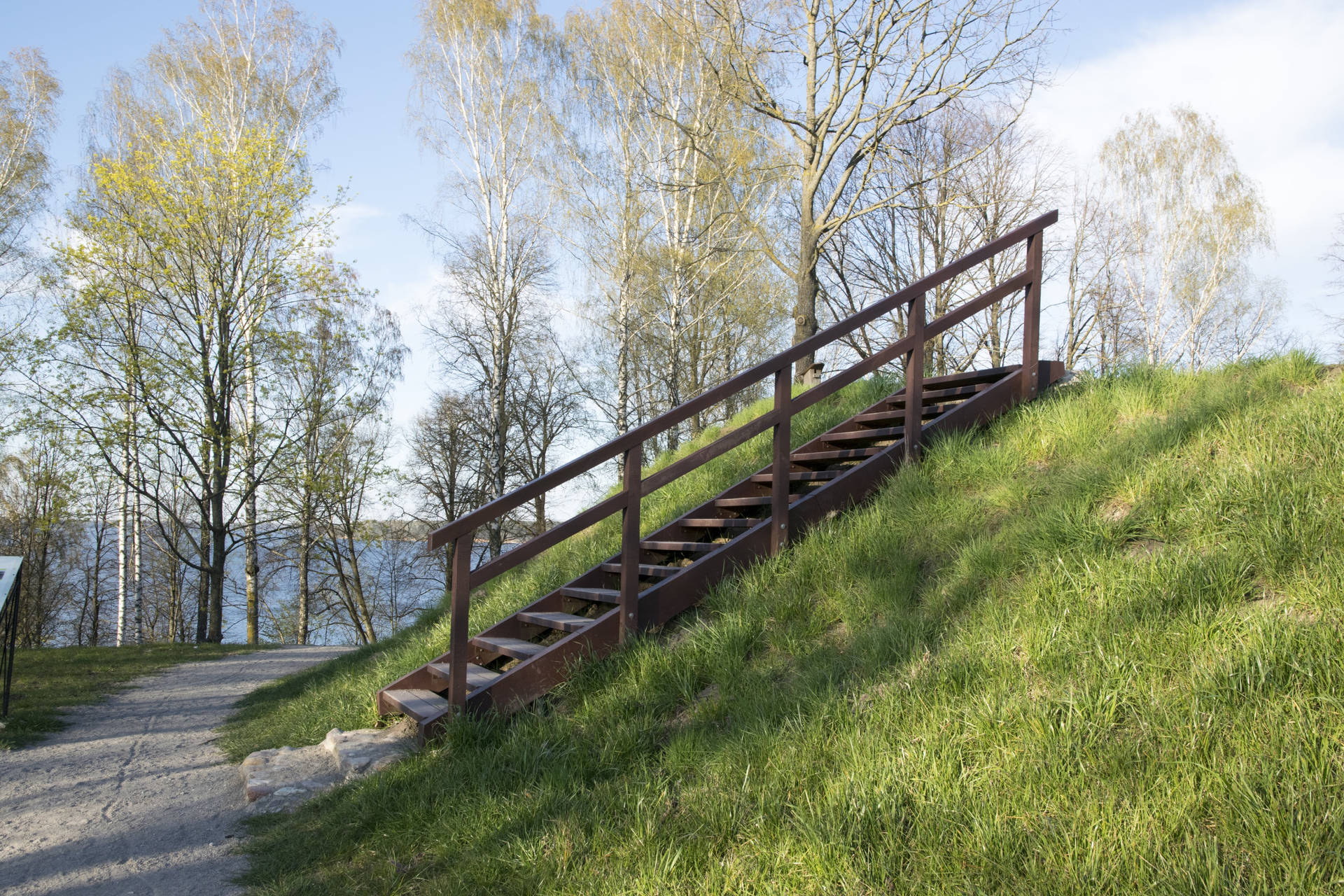 Side View Of Wooden Stairs In Lithuania Wallpaper