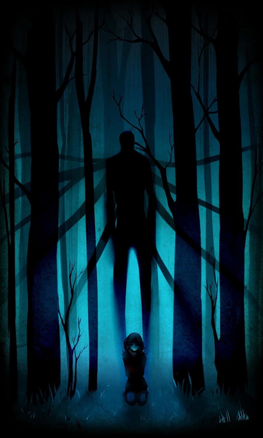 Slender Man Dark Blue Forest Picture