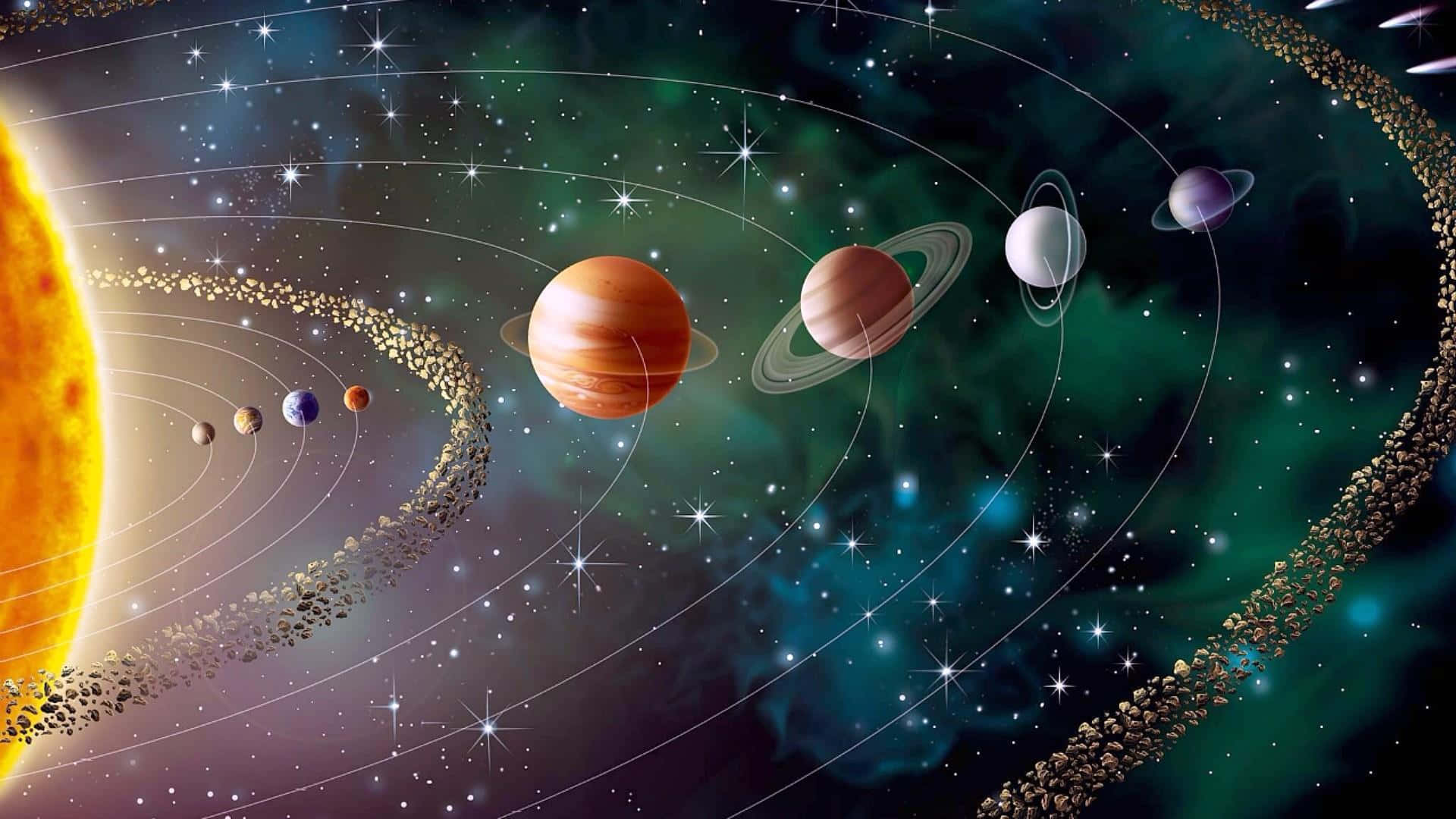 Solar System With Ringed Planets Wallpaper