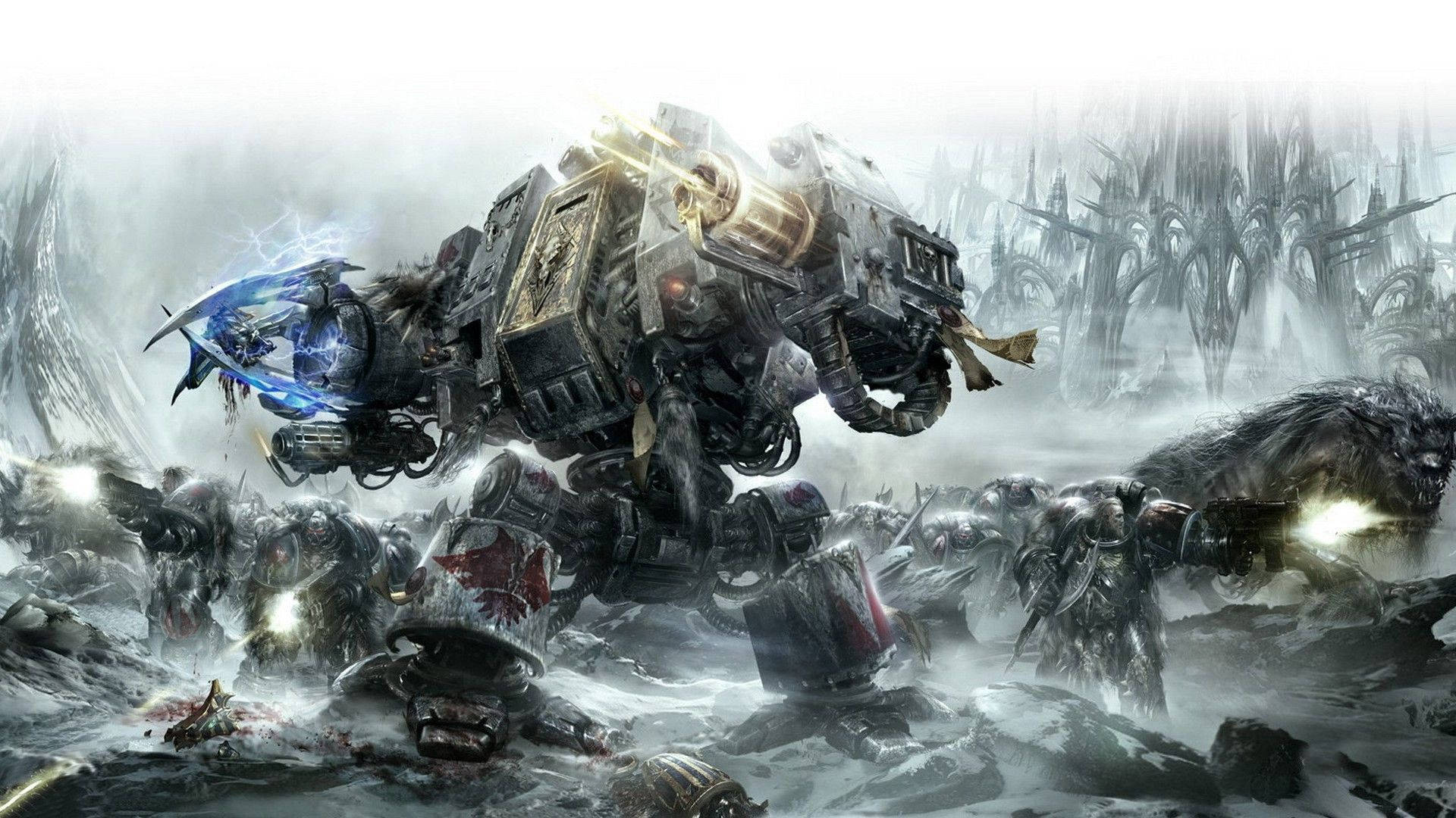 "A Space Wolves Space Marine readies for battle in the 41st millennium" Wallpaper