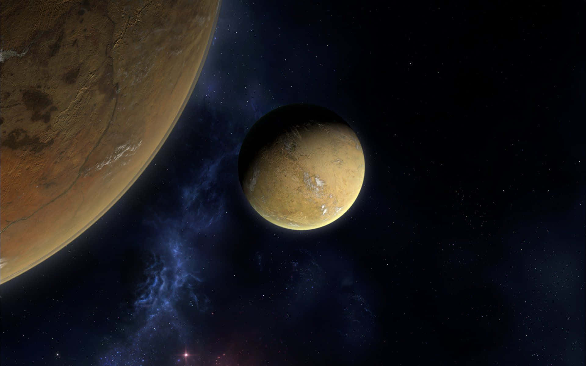 A Planet And A Star In Space Wallpaper