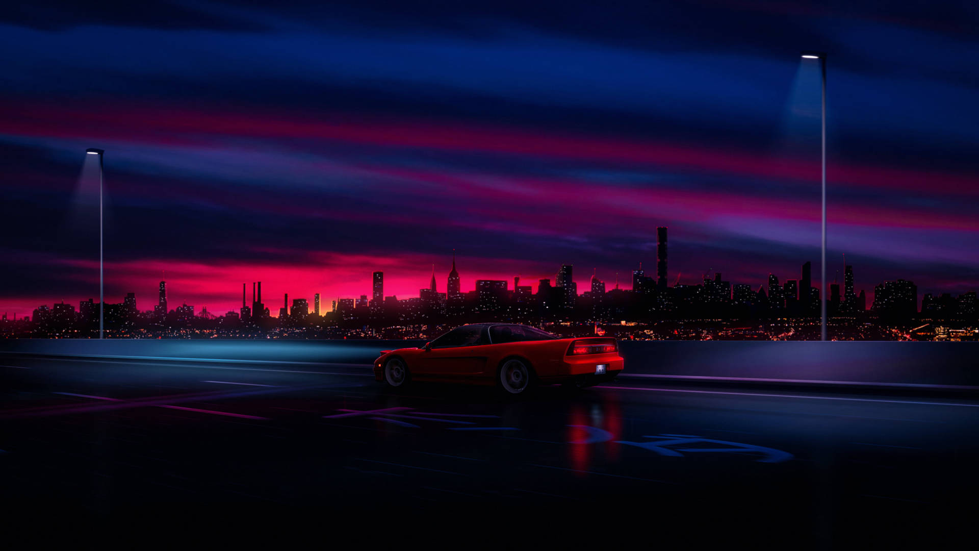 Sports Car Synthwave Night Wallpaper