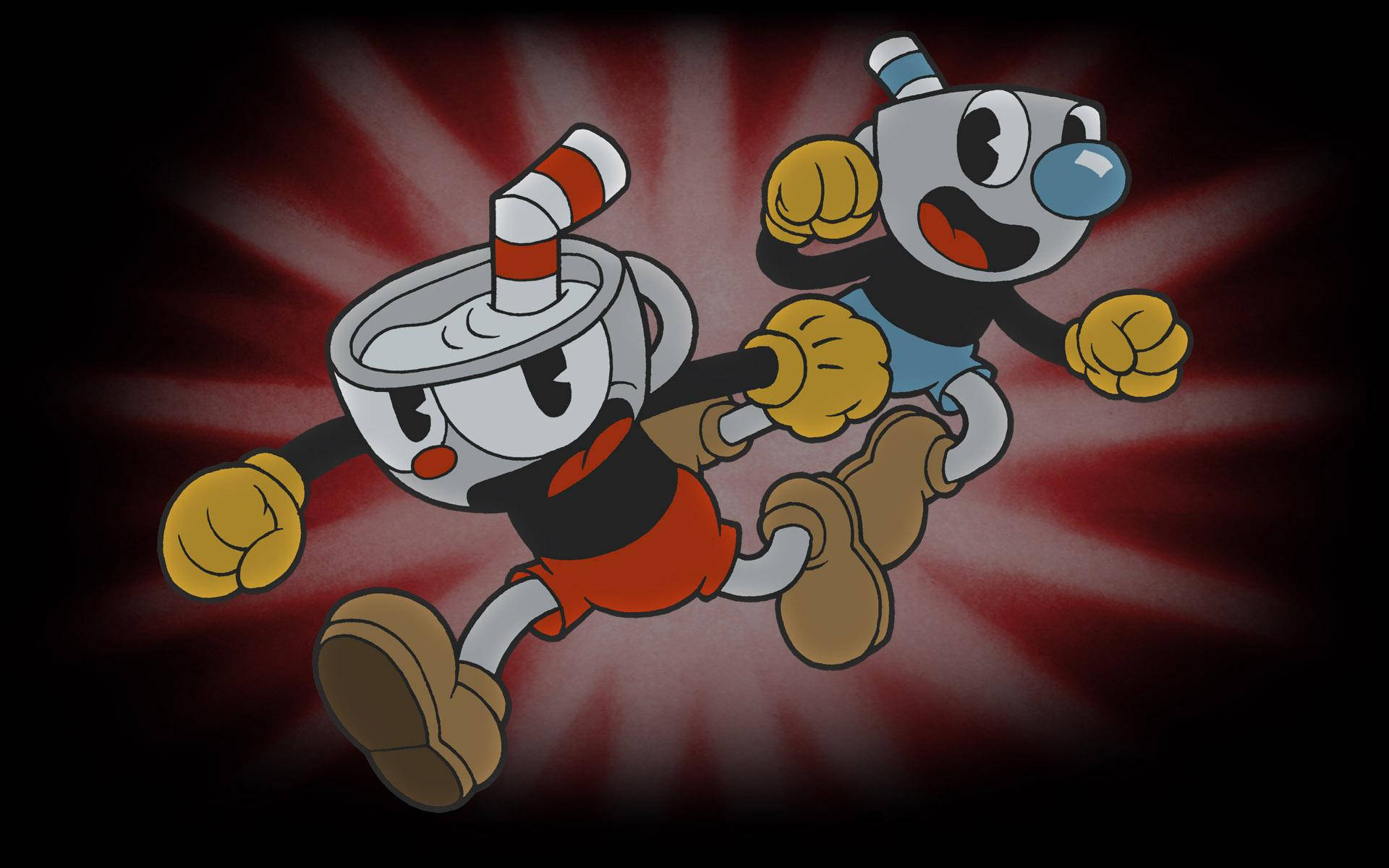 "Cuphead and Mugman Venture Through a Haunted Forest" Wallpaper