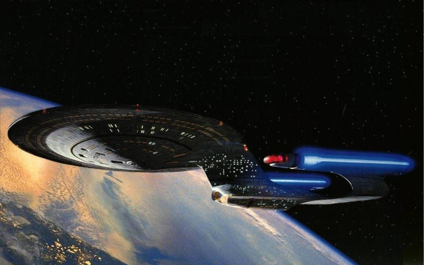 Star Trek Starship USS Enterprise Flying Over Earth Wallpaper