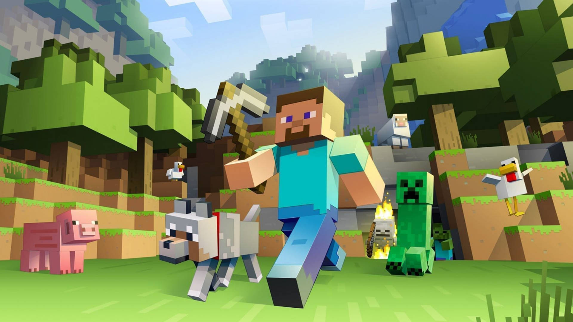 Steve Armed With Pickaxe 2560x1440 Minecraft Wallpaper