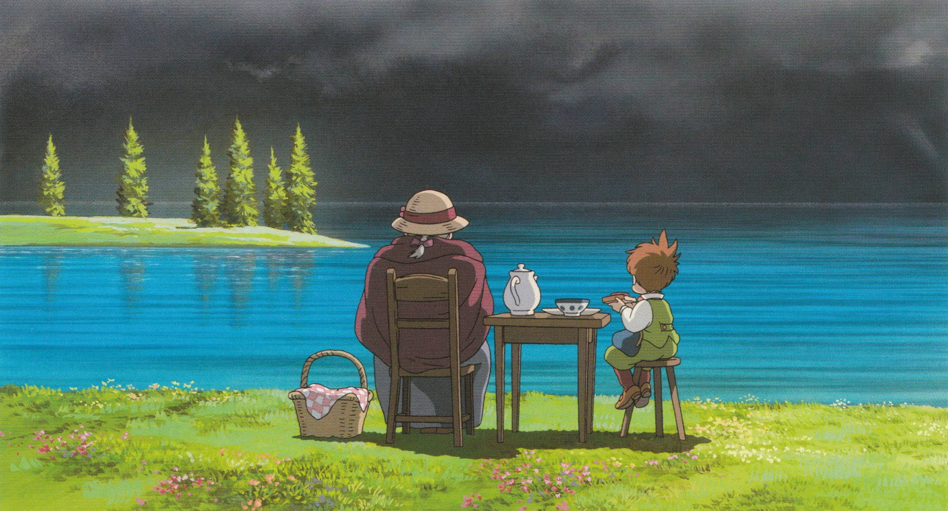 Studio Ghibli Scenery Tea Overlooking The Sea Wallpaper