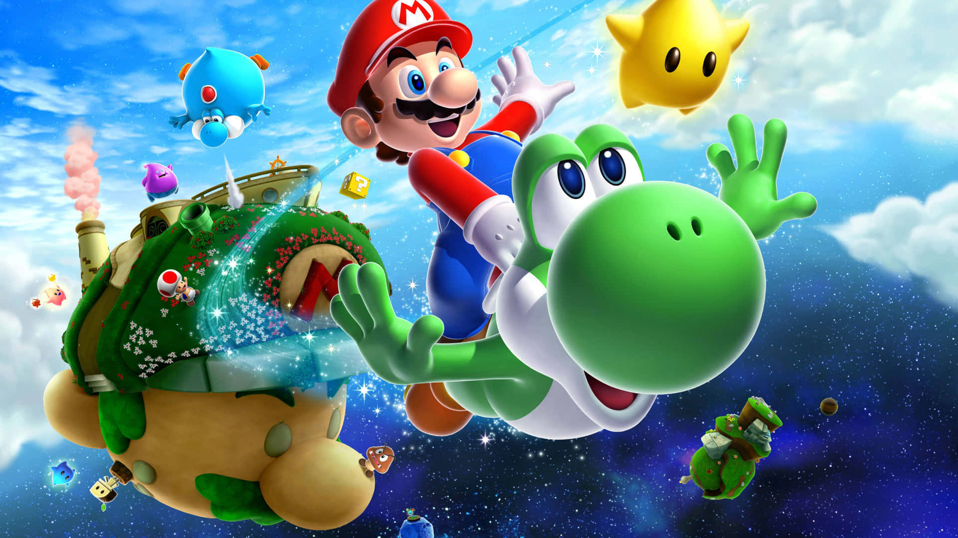 Super Cool 3D Mario Galaxy Characters Wallpaper