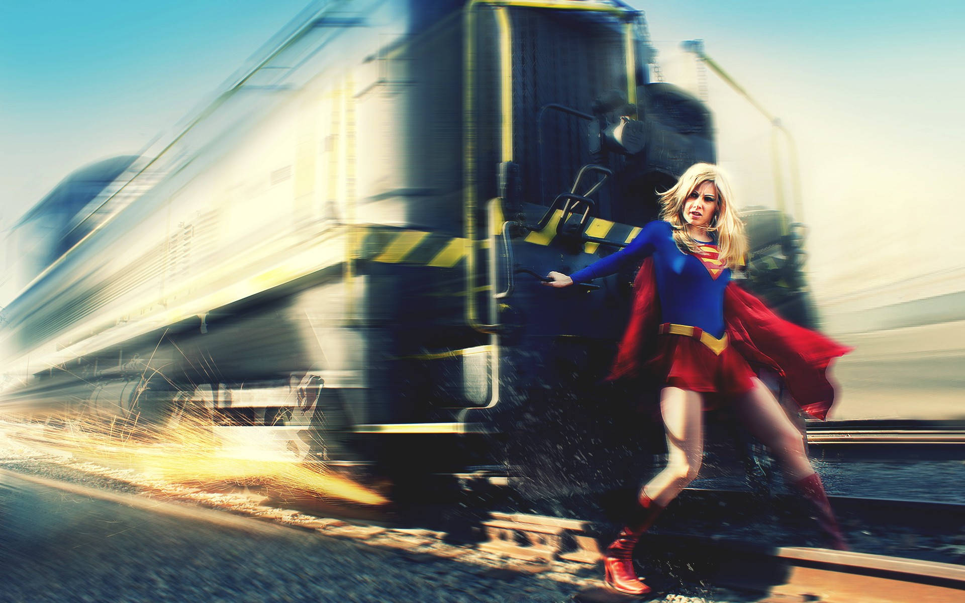 Supergirl Stops The Train Wallpaper