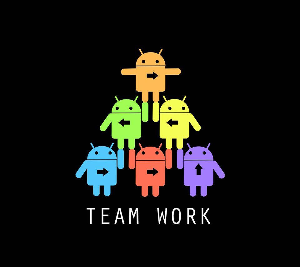 Teamwork Android Robots Pyramid Rainbow Aesthetic Wallpaper