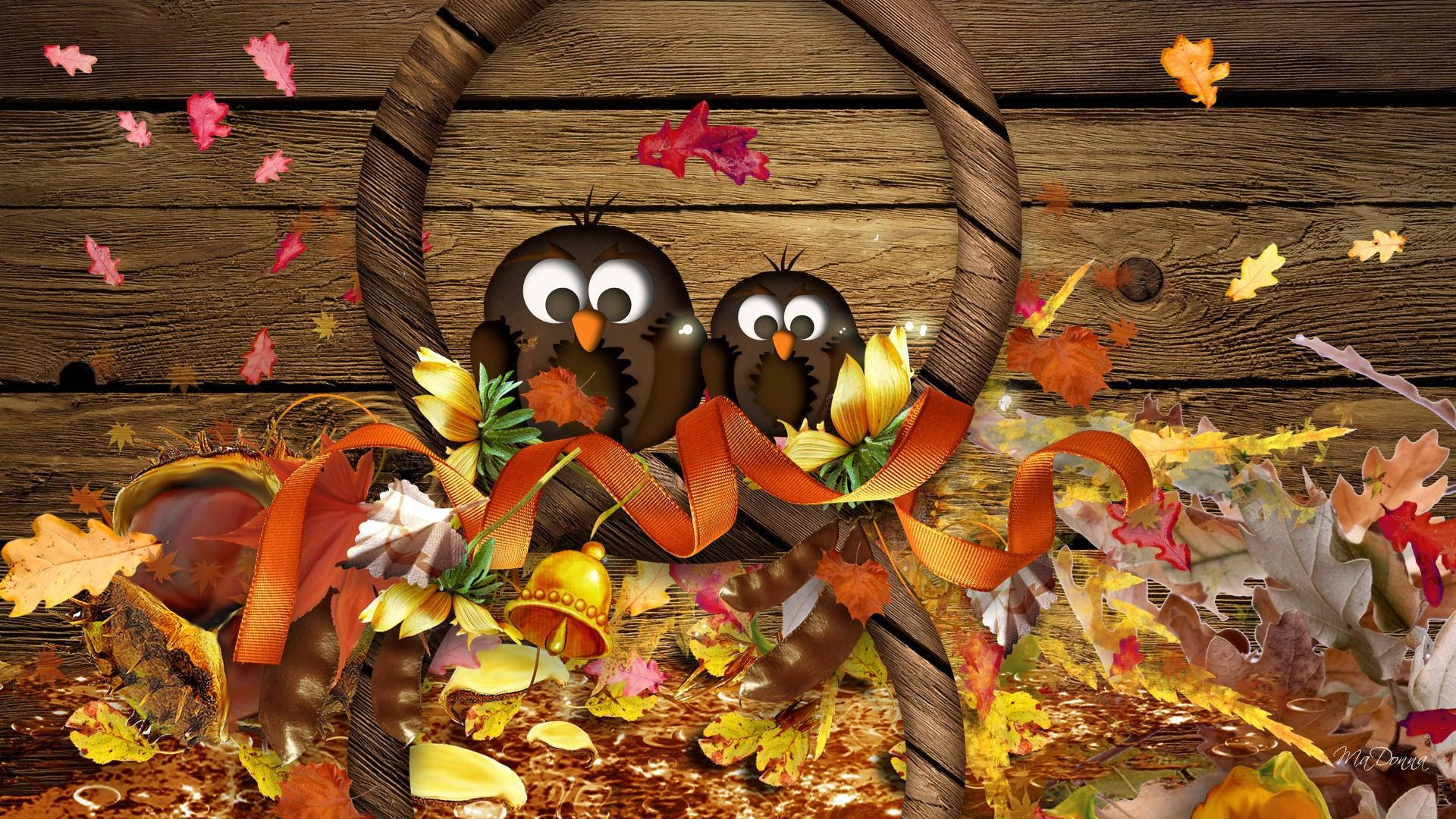 Thanksgiving Day Owls Wallpaper
