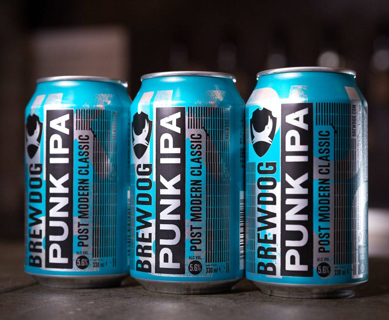 Three BrewDog Punk IPA Beer Cans on Dark Backdrop Wallpaper